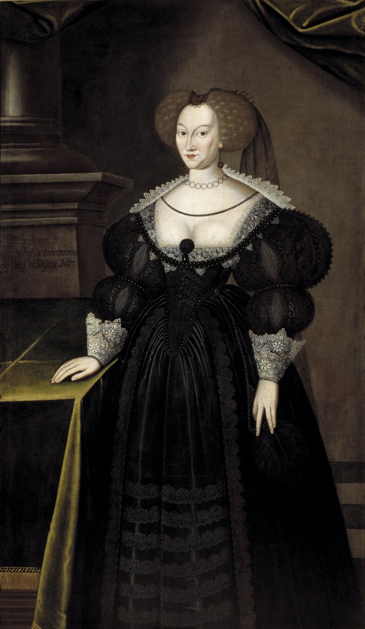 Marie Eleonore de Brandebourg, reine consort de Suede et de Finlande - Portrét princezny Marie Eleonory Braniborské (1599-1655), královny Švédska, od Elbfase, Jacoba Heinricha (asi 1600-1664). Olej na plátně. Rozměr: 174 x 102 cm. Stockholmské národní muze od Jacob Heinrich Elbfas