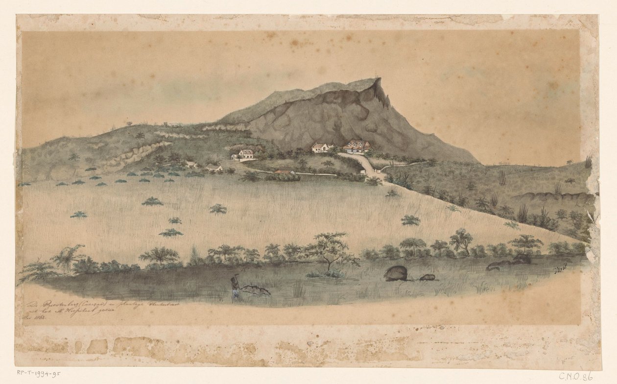 Pohled na plantáž Plantersrust na Curaçao od Jacob Hendrik van de Poll (signed by artist)