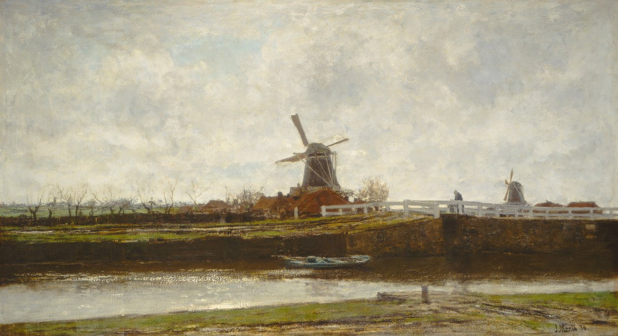 Pohled na mlýn a most na Noordwest Buitensingel v Haagu, 1873. od Jacob Henricus Maris