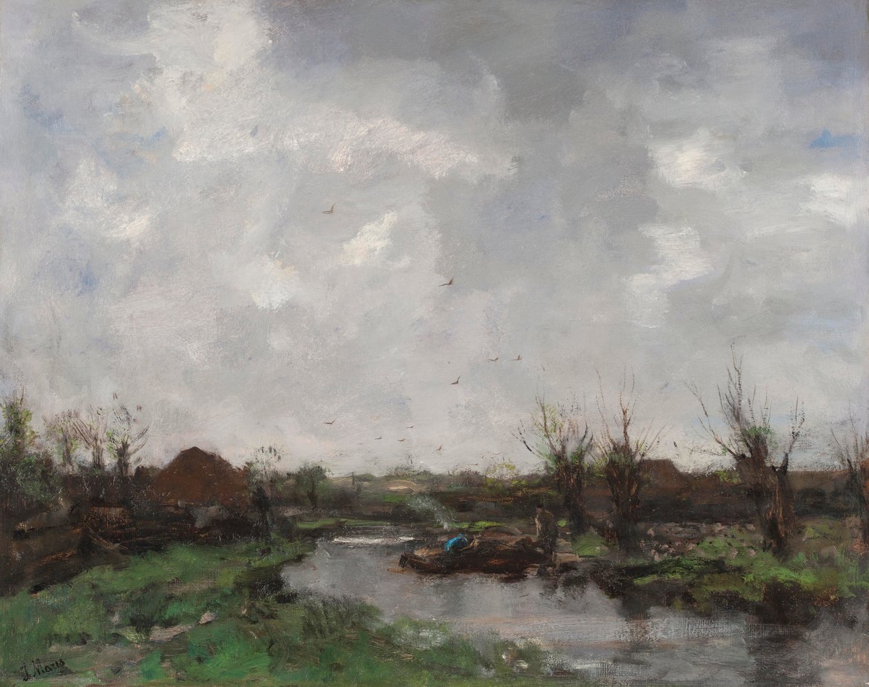 Říční krajina s farmářskými domy, konec 70. let 19. století od Jacob Henricus or Hendricus Maris