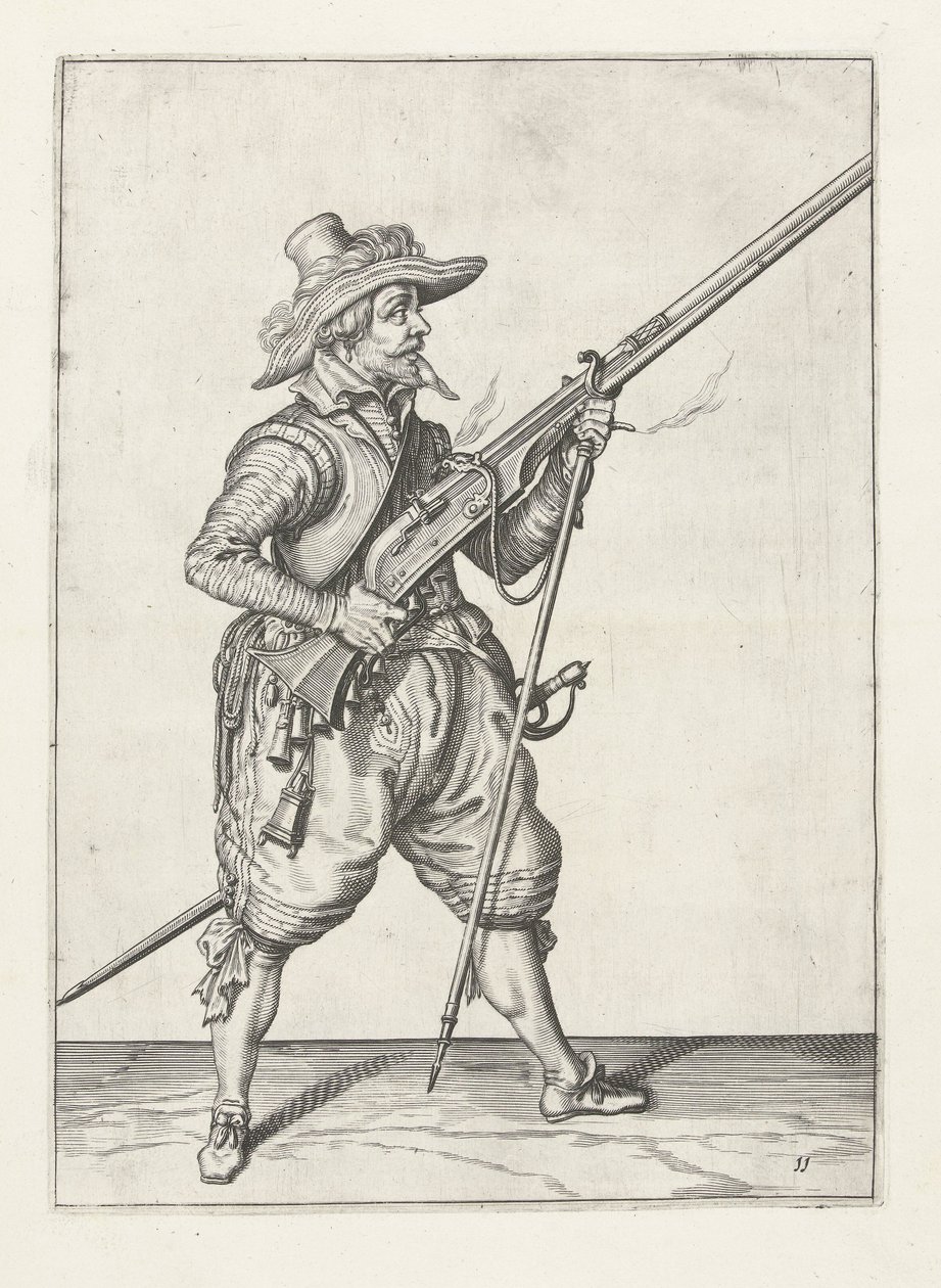 Mušketýr umístí svůj furket pod, kolem 1600 od Jacob II de Gheyn