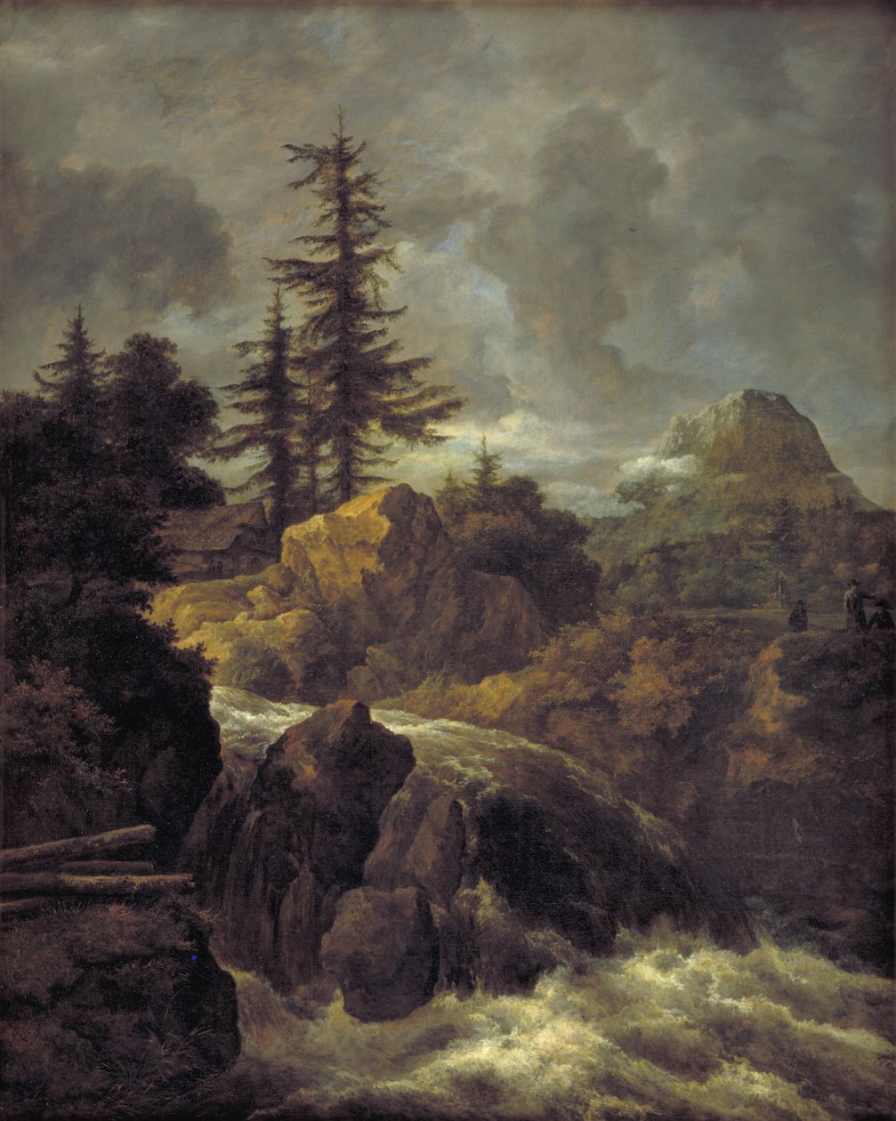 Krajina s vodopádem a chatou od Jacob van Ruisdael