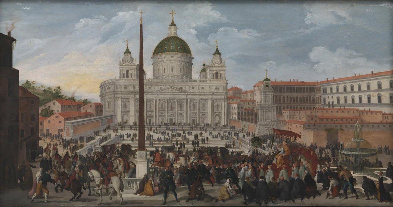 Papežský průvod na náměstí Piazza San Pietro v Římě od Jacob Isaacsz. van Swanenburg