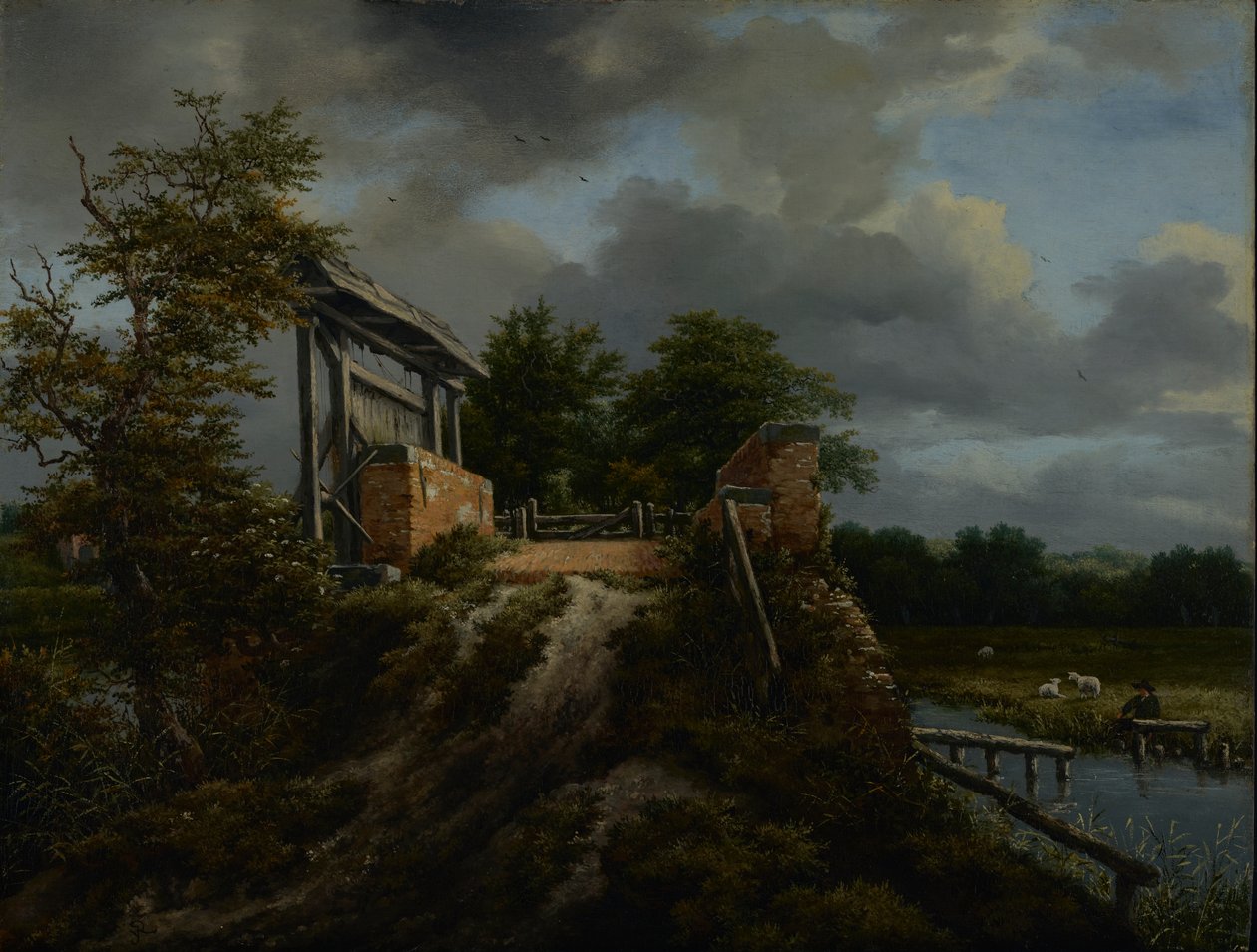 Most se stavidlem, 1648-9 od Jacob van Ruisdael