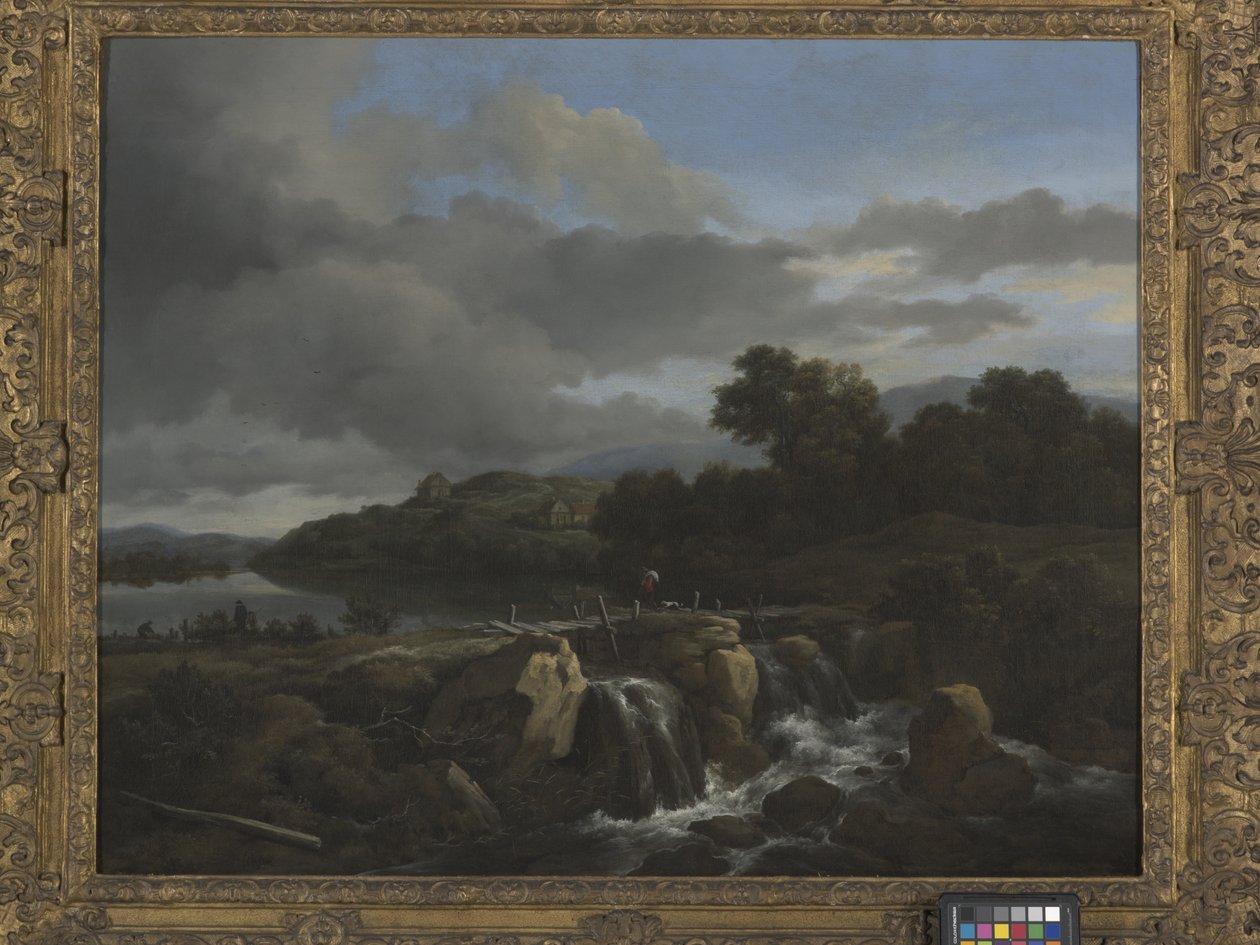 Krajina s kaskádou (olej na plátně) od Jacob van Ruisdael