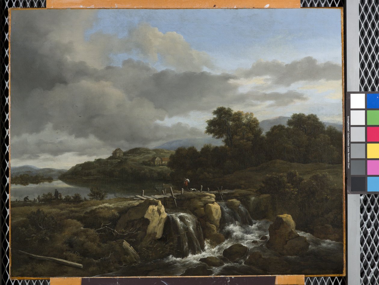Krajina s kaskádou (olej na plátně) od Jacob van Ruisdael