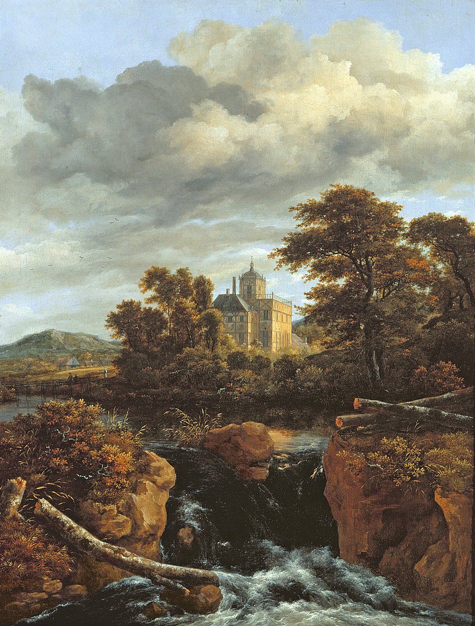Krajina s vodopádem a hradem, c.1670 od Jacob van Ruisdael