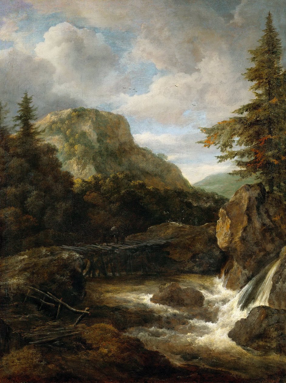 Horská krajina s vodopádem - Jacob Isaacksz van Ruisdael (1628/29-1682). Olej na plátně, cca 1675. Rozměr : 62,5x45,5 cm. Uměleckohistorické muzeum, Vienne od Jacob van Ruisdael