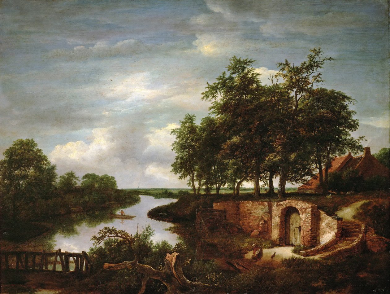 Říční krajina s vchodem do sklepa - Jacob Isaacksz van Ruisdael (1628/29-1682). olej na dřevo od Jacob van Ruisdael