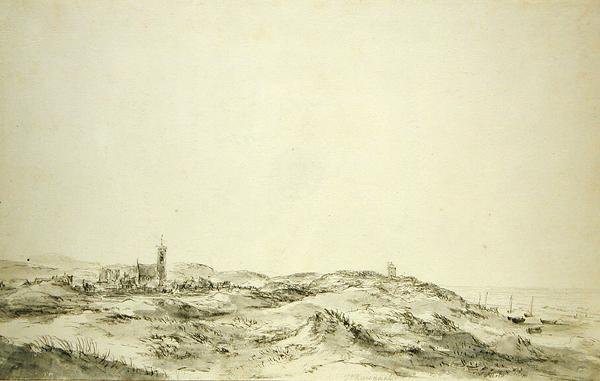 Duny ve Wijk aan Zee (černá křída a šedý inkoust na papíře) od Jacob van Ruisdael