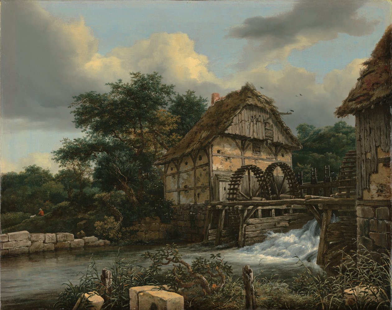 Dva vodní mlýny a otevřený stavidlo od Jacob van Ruisdael