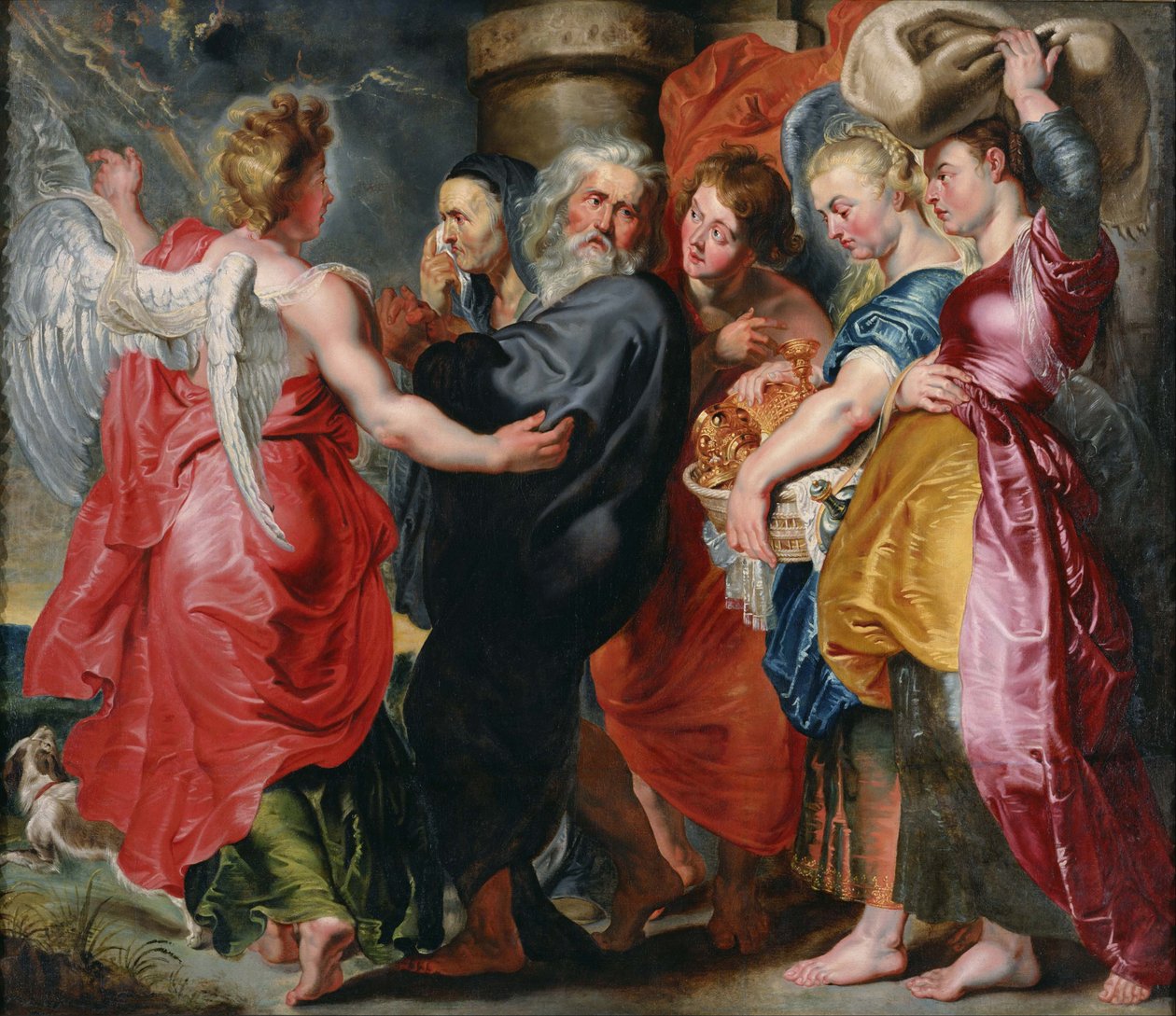 Lot a jeho rodina opouštějí Sodomu (podle Rubensovy kompozice). od Jacob Jordaens