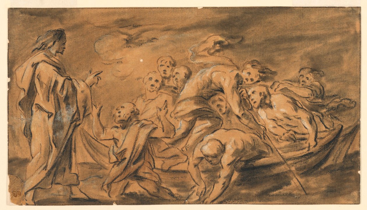 Kristus se zjevuje apoštolům u Galilejského jezera (Tiberiadské jezero), Zázračný proud ryb od Jacob Jordaens