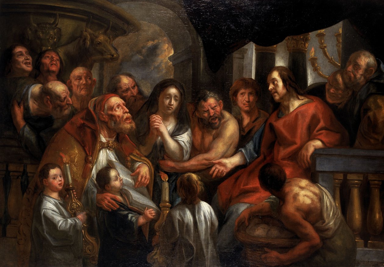 Kristus a cizoložná žena od Jacob Jordaens