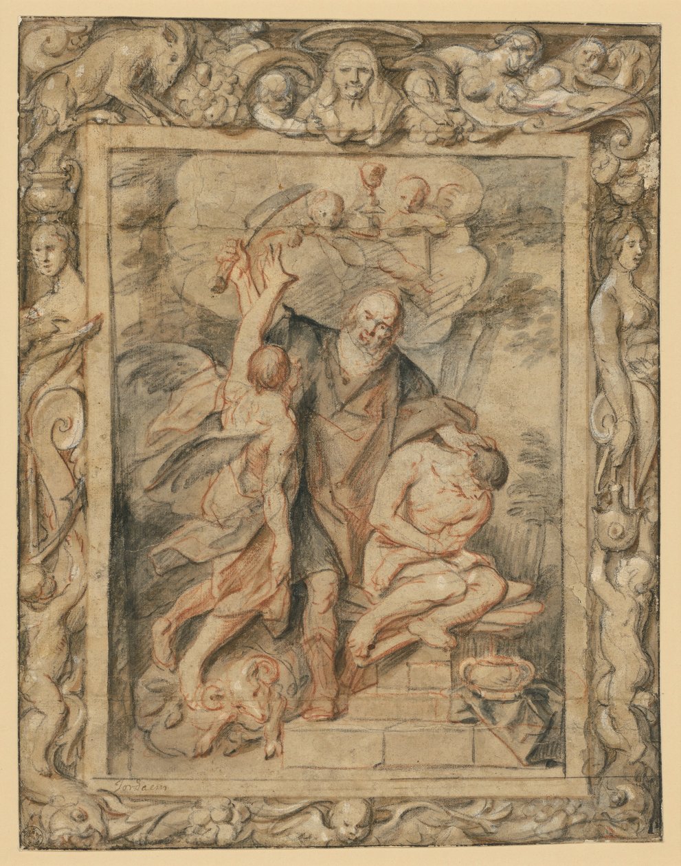 Obětování Izáka (Gen. 22,1–12) v figurální borduře od Jacob Jordaens