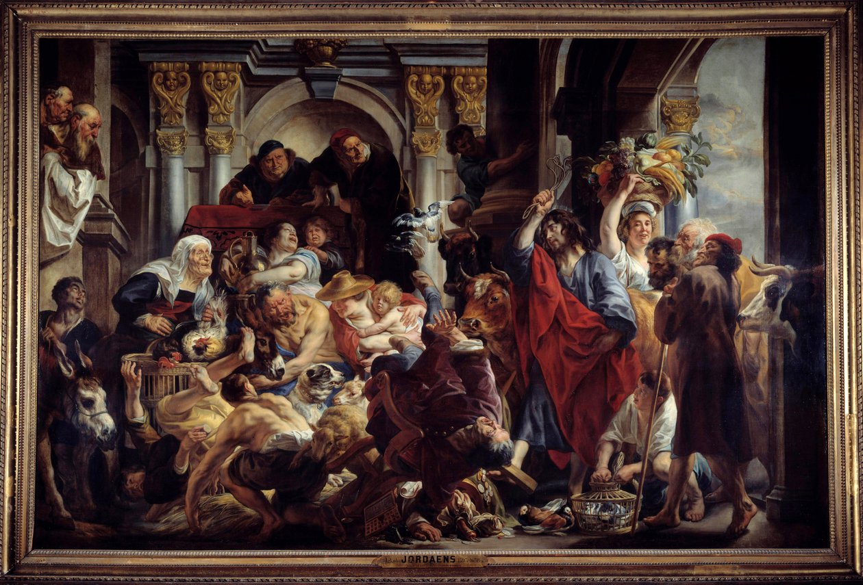 Ježíš honí obchodníky z chrámu Obraz od Jacoba Jordaense (1593-1678) Slunce ze 17. století. 2,88 x 4,36 m. . od Jacob Jordaens