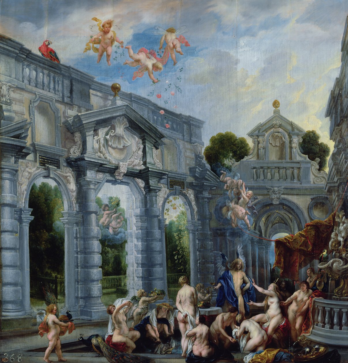 Nymfy u fontány lásky, cca 1630 (olej na plátně podloženo panelem) od Jacob Jordaens