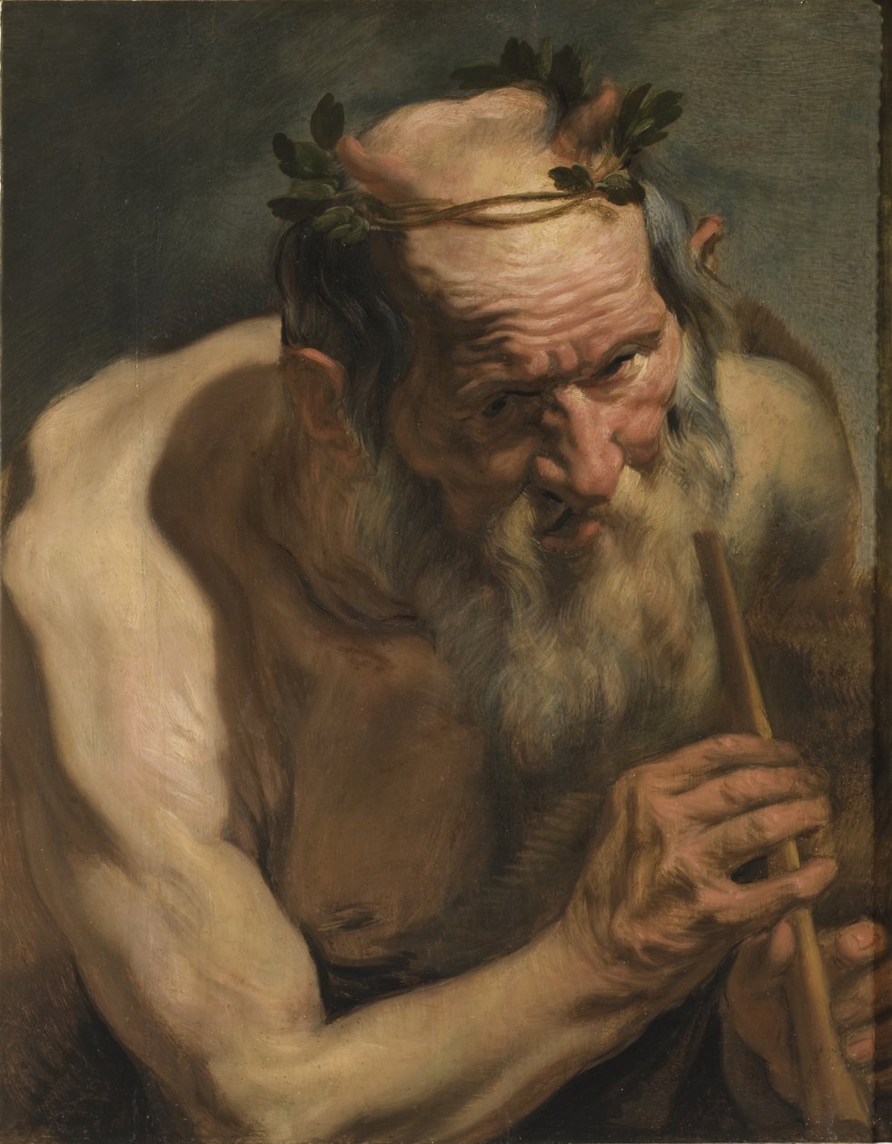Starý satyr drží flétnu, kolem 1620 od Jacob Jordaens