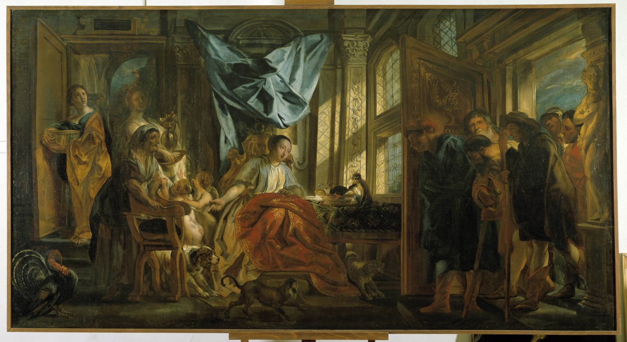 Penelope. Odysseova žena, která čeká na svého manžela, odrazí postup svých předstíraných a pokračuje ve své tapisérii. obraz Jacoba Jordaense (1593-1678). Musee Granet, Aix en Provence. od Jacob Jordaens