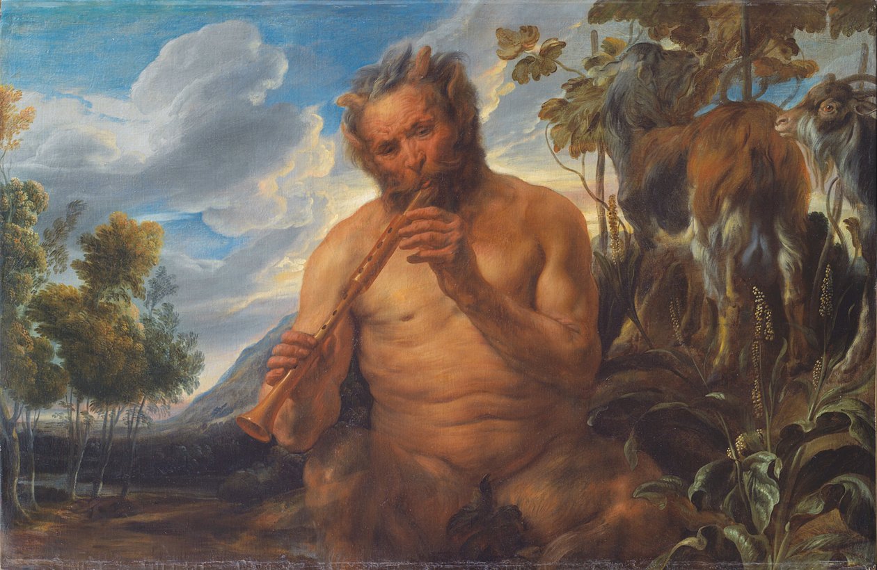 Satyr hrající na dýmku (Jupiterovo dětství) (fragment) od Jacob Jordaens
