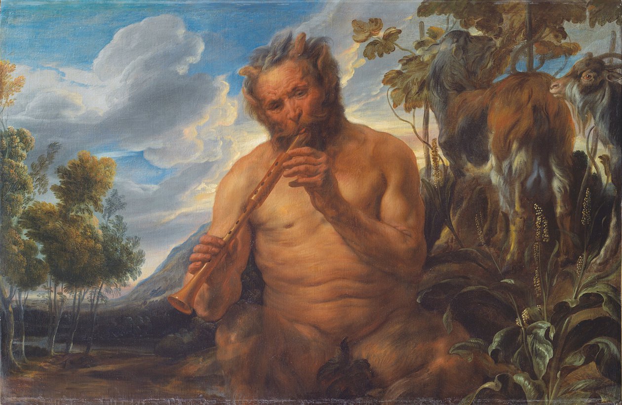 Satyr hraje na dýmku Jupiterovo dětství, asi 1639 od Jacob Jordaens