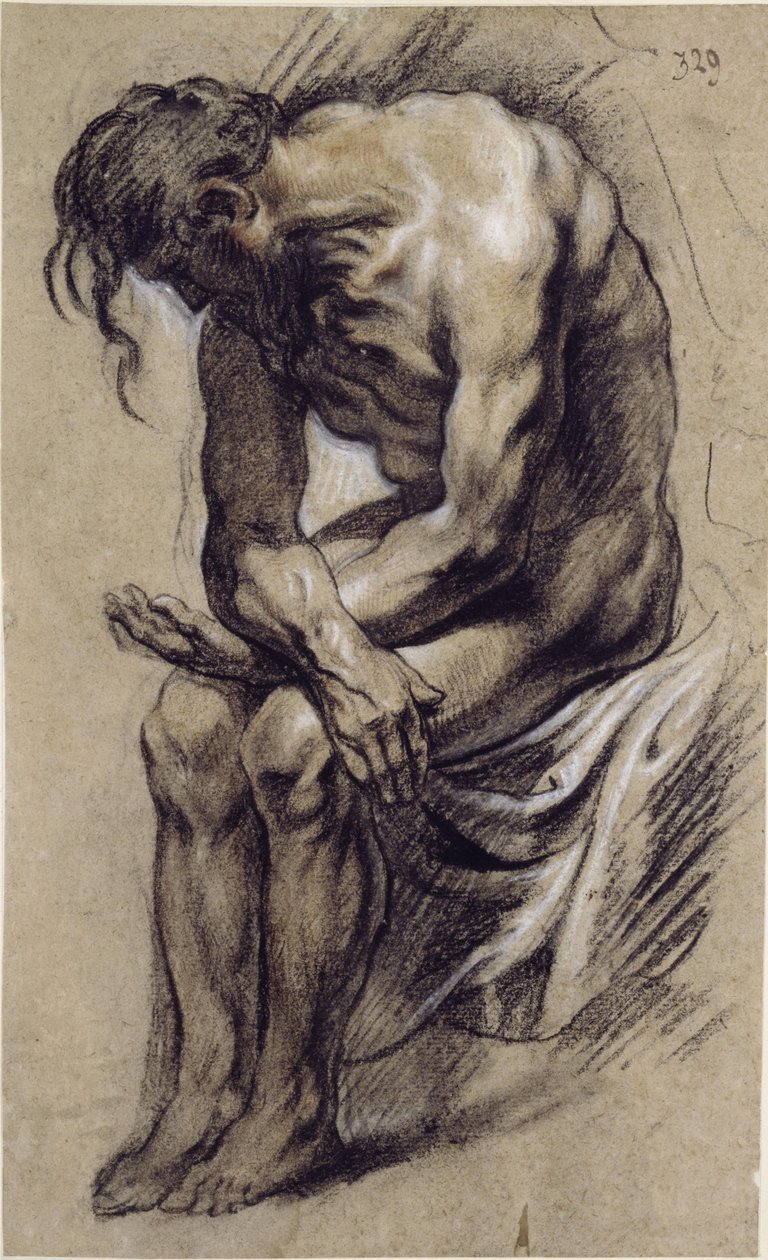 Sedící nahý muž, studie ke Kristu při korunování trním od Jacob Jordaens