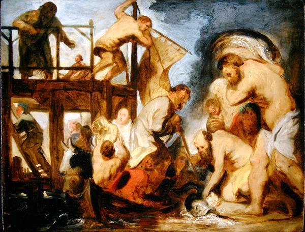 Skica pro svatého Petra Hledání peněz za poctu v Rybí tlamě (olej na panelu) od Jacob Jordaens