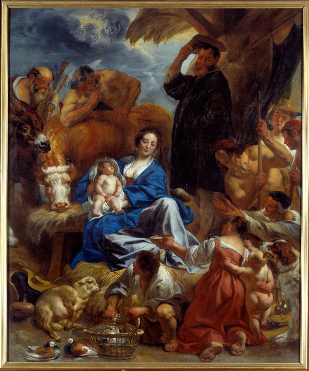Obraz Klanění pastýřů od Jacoba Jordaense (1593-1678) (ec.flam.) 1616-1620 Ne. 1,95x1,22 m Lyon, Musee des Beaux Arts od Jacob Jordaens