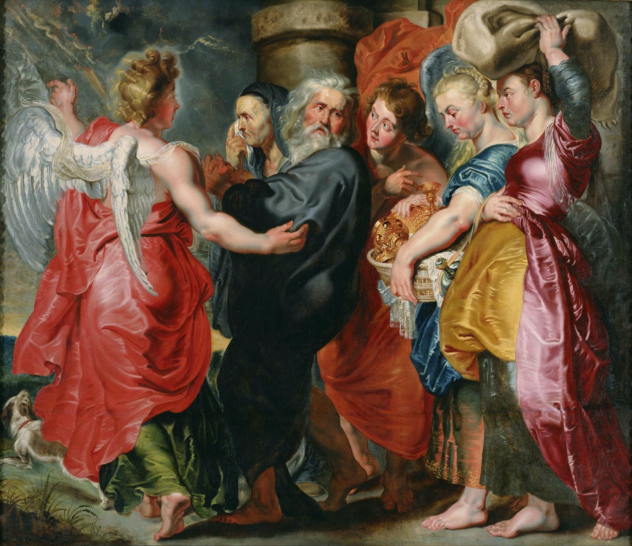 Útěk Lota a jeho rodiny ze Sodomy po Rubensovi, c. 1618 od Jacob Jordaens