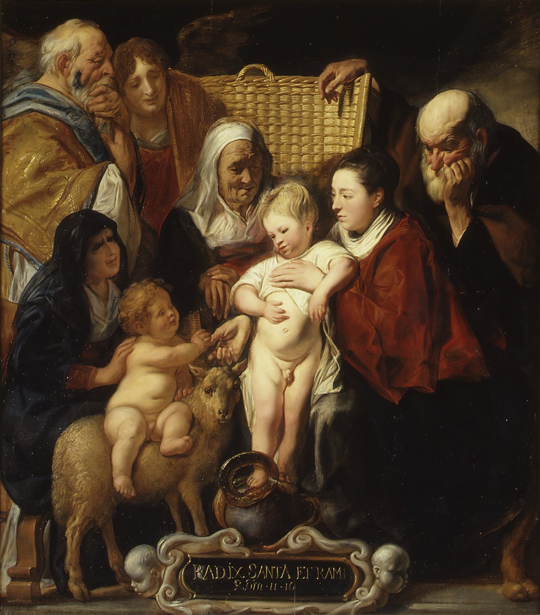 Svatá rodina se svatou Annou a mladým baptistou a jeho rodiči, počátek 20. a 50. let 17. století. od Jacob Jordaens