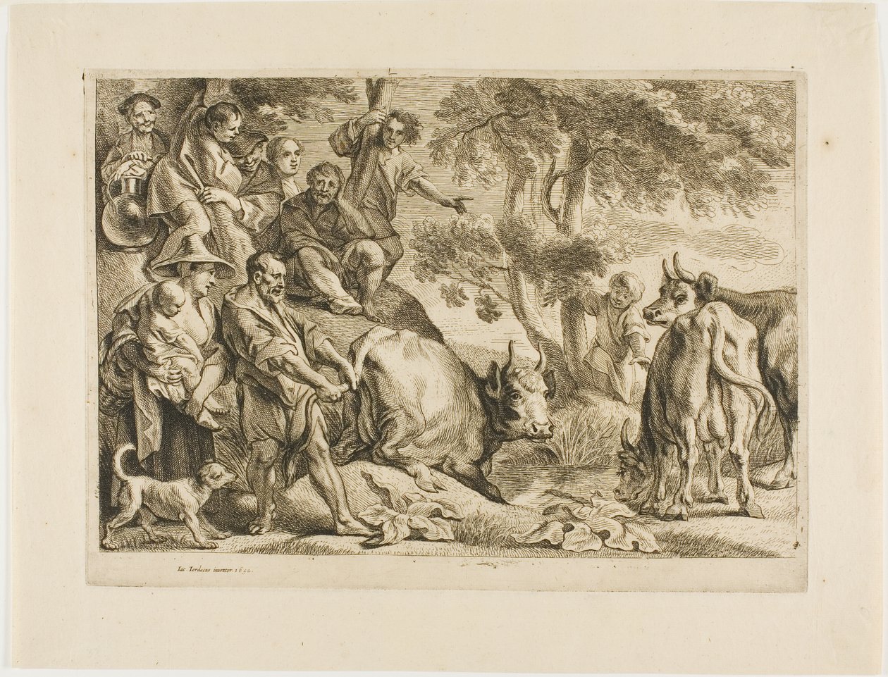 Mistr vytáhne krávu z příkopu za ocas od Jacob Jordaens