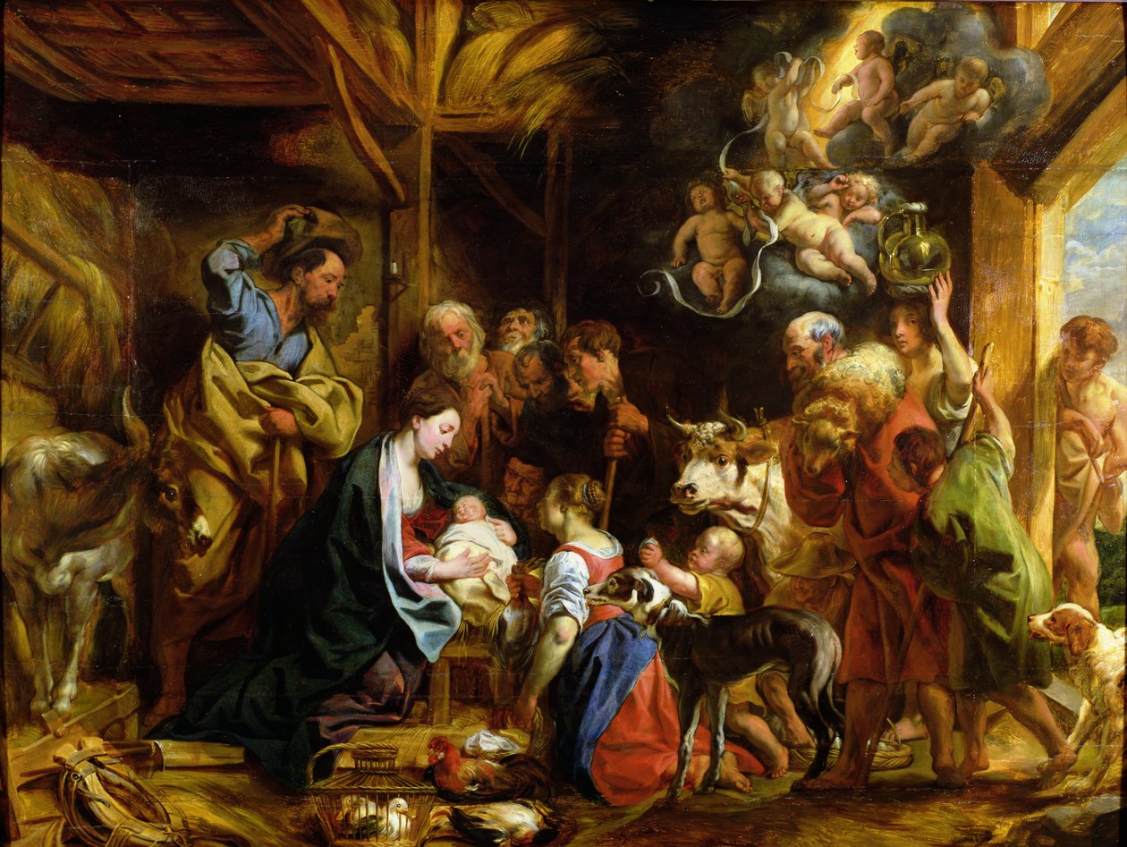 Narození Páně (olej na panelu) od Jacob Jordaens