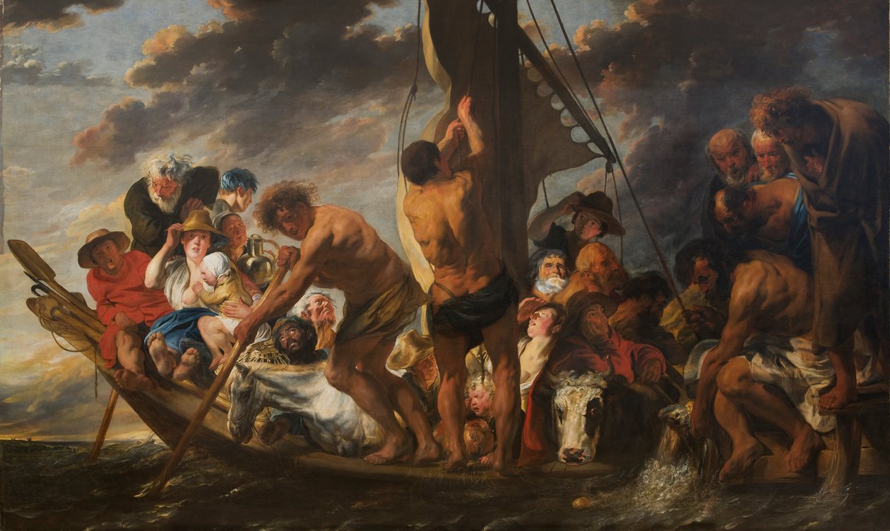 Peníze na dary. Petr našel stříbrnou minci v ústech ryby. Nazývá se také "Převozník do Antverp". od Jacob Jordaens