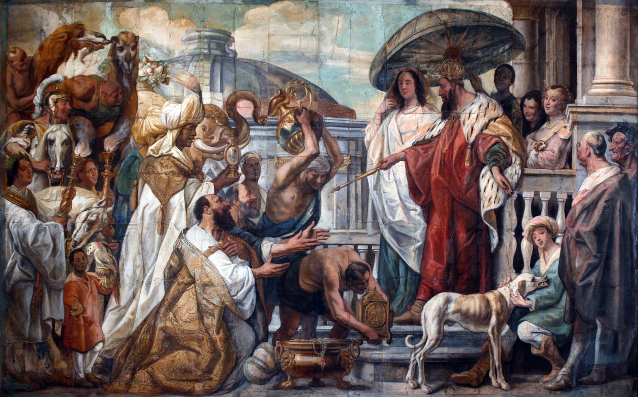 Vyslanci chalífy Harúna al-Rašída nabízejí hodiny Karlu Velikému, 1660 od Jacob Jordaens