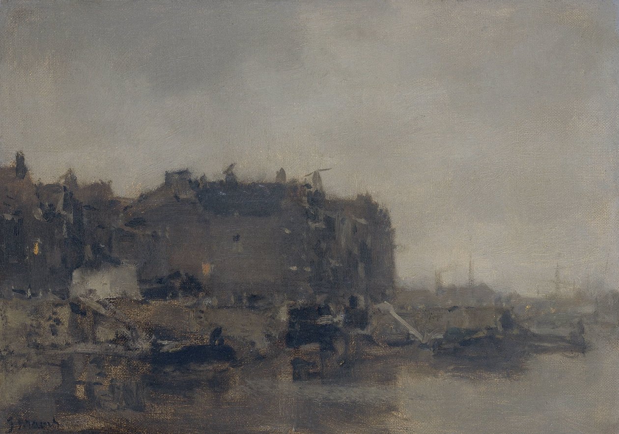 Domy na Prins Hendrikkade, Amsterdam, v mlžný den od Jacob Maris