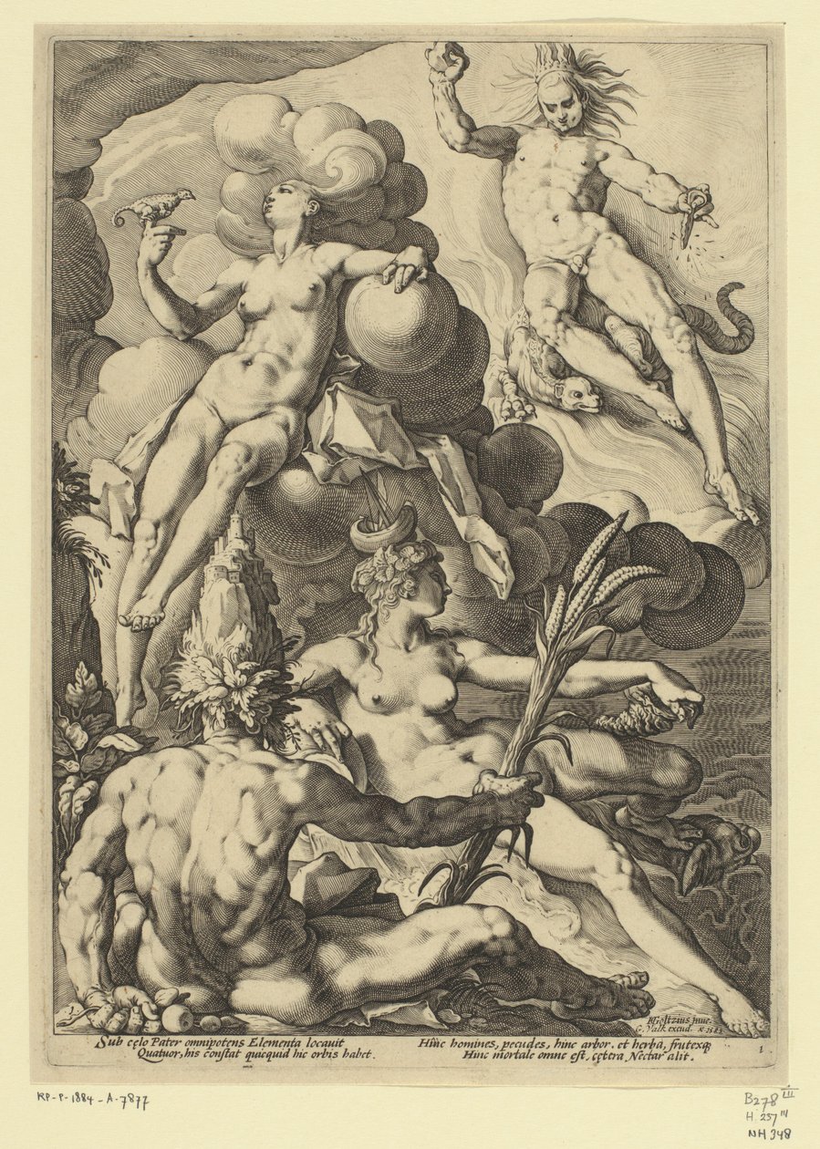 Čtyři živly Mytologické a alegorické reprezentace (název série) od Jacob Matham (attributed to)