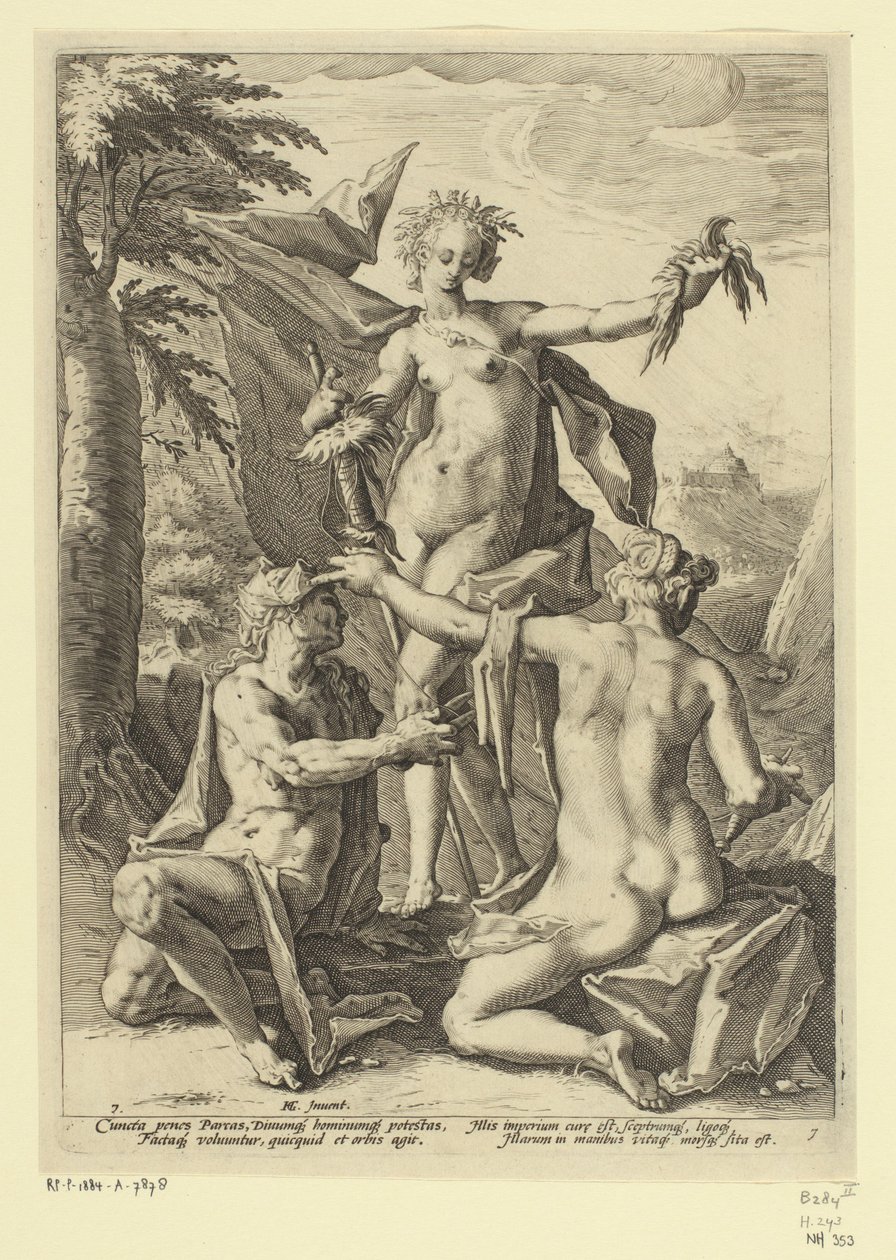 Tři osudy Mytologické a alegorické reprezentace (název série) od Jacob Matham (attributed to)