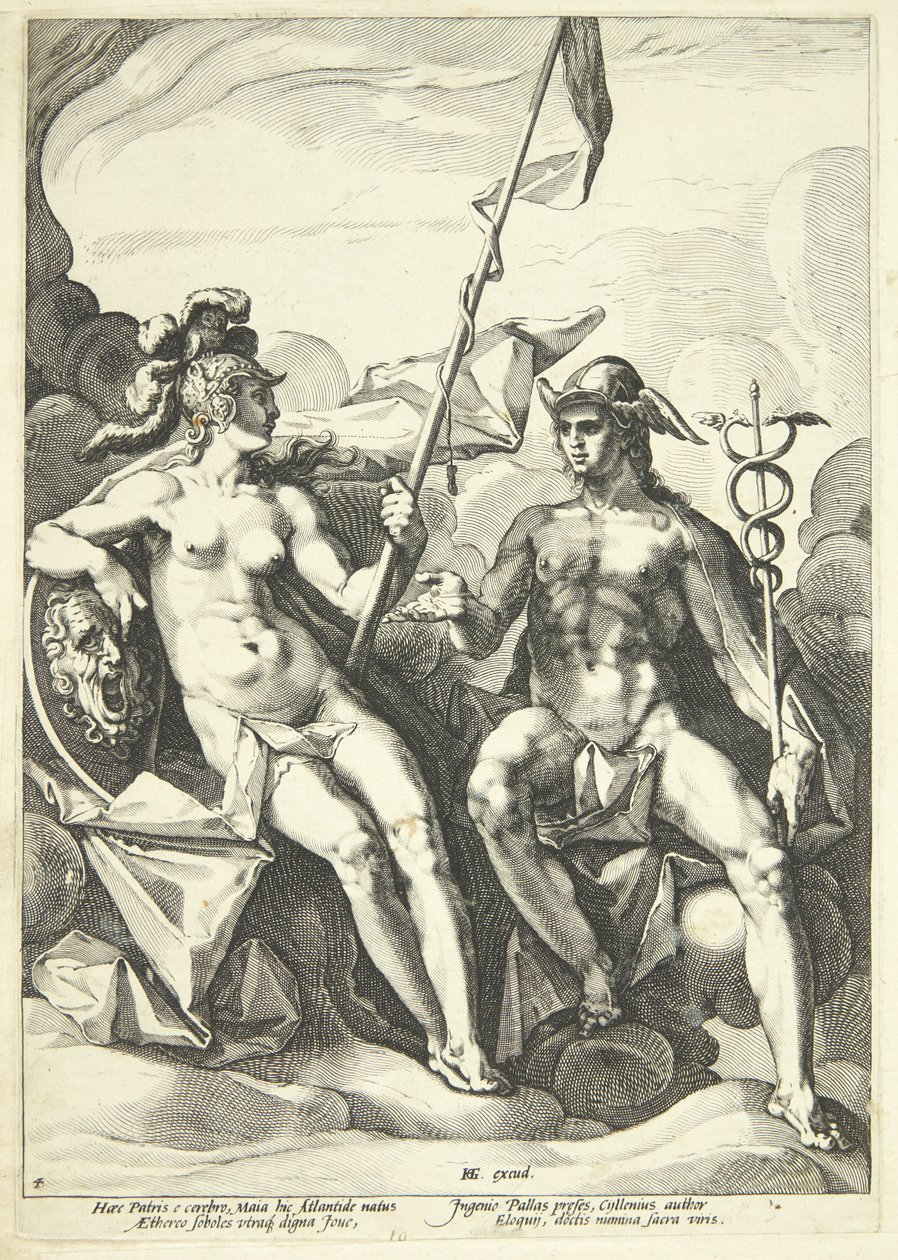 Aliance mezi Athénou a Merkurem (Hermathena) od Jacob Matham
