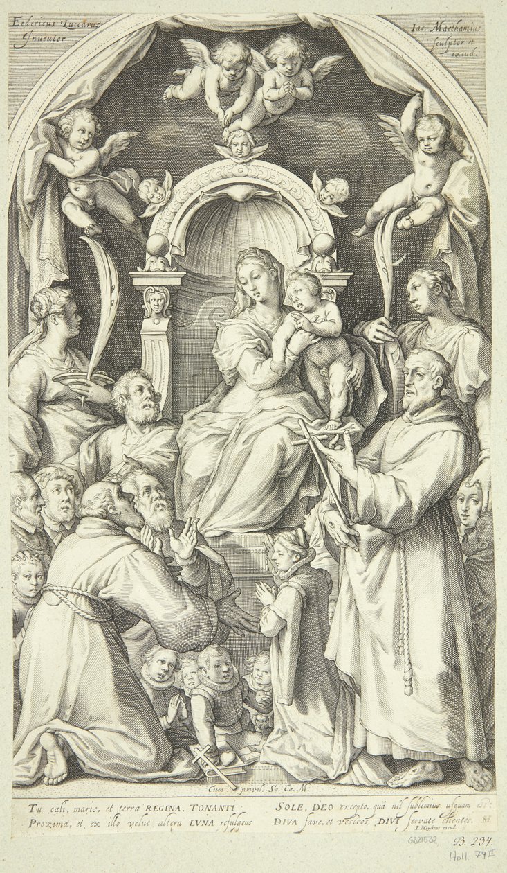 Marie a dítě s patrony a svatými (svatá Lucie, Kateřina Alexandrijská, František z Assisi a členové rodiny Zuccaro) od Jacob Matham