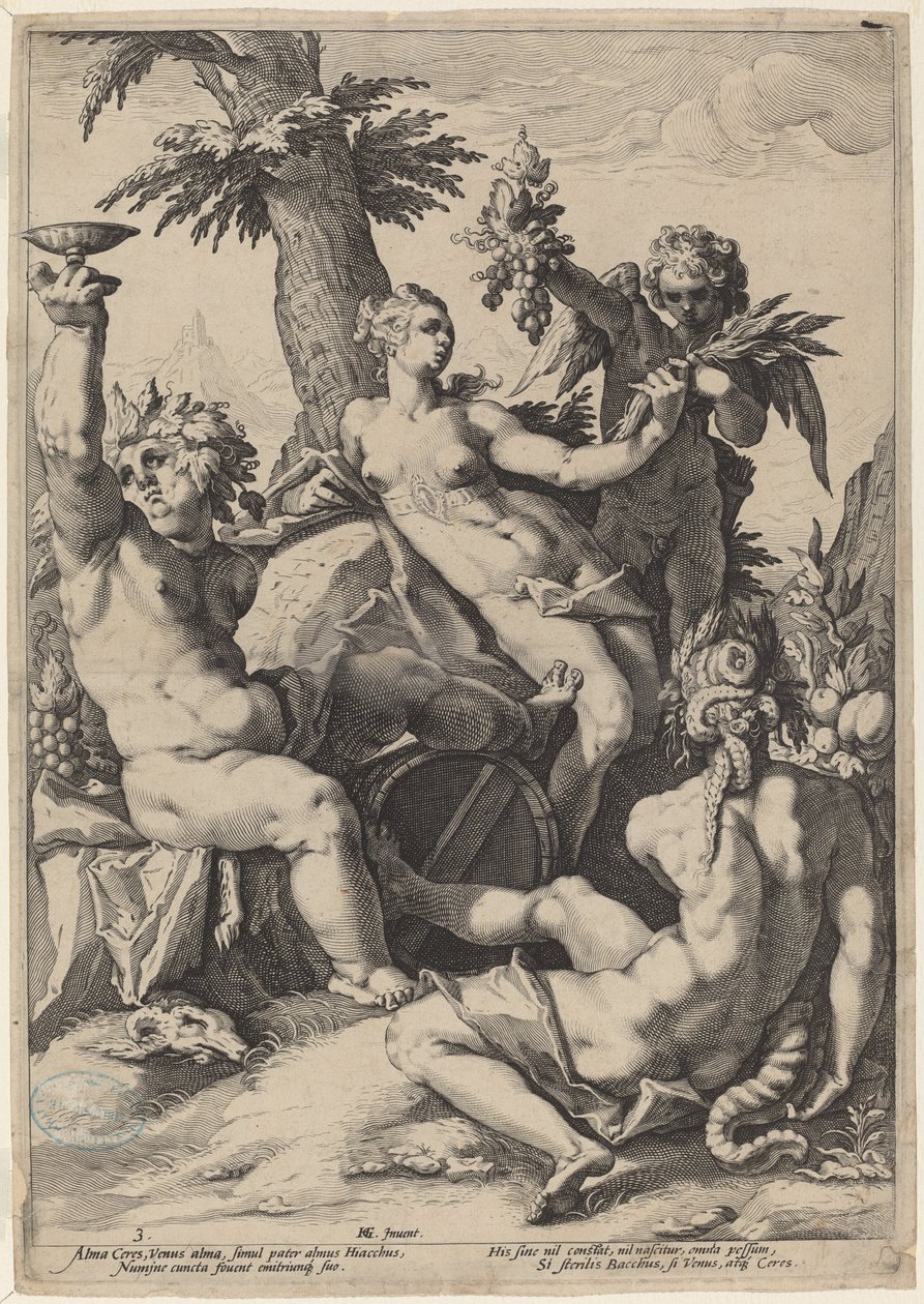 Aliance Venuše s Bacchem a Ceres od Jacob Matham, after Hendrick Goltzius