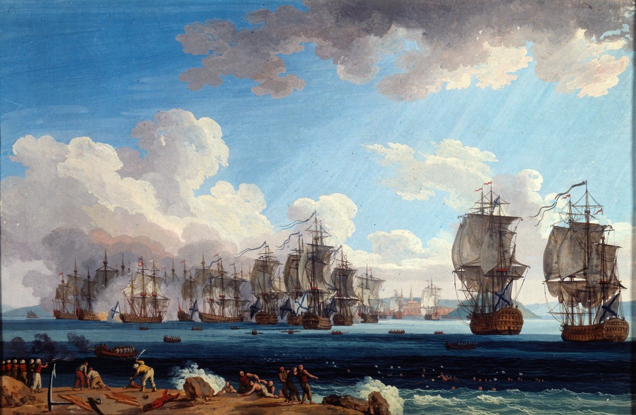 „Námořní bitva u Chesmy dne 5. července 1770“, 18. století. od Jacob Philip Hackert