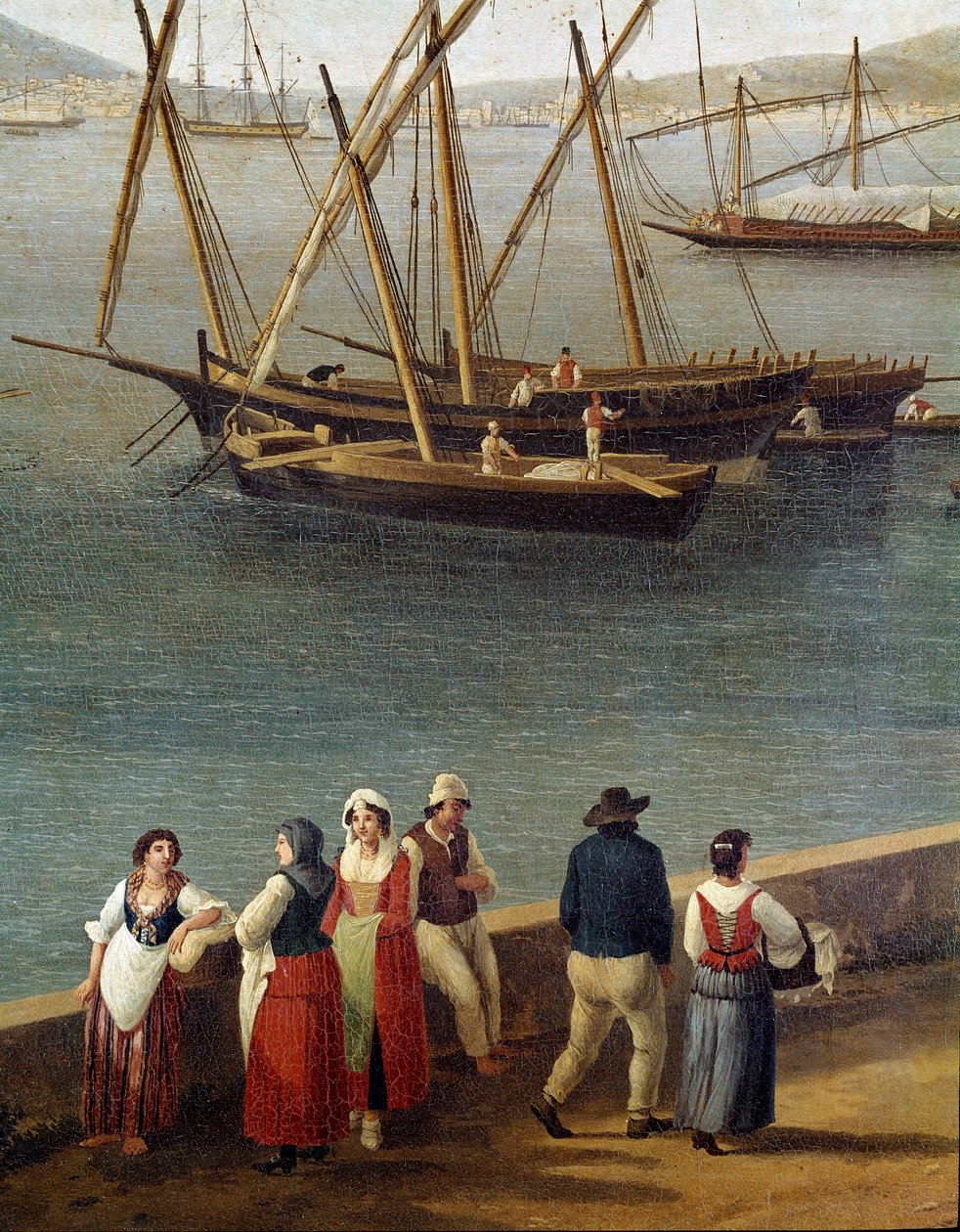 Skupiny lidí na přístavišti v přístavu Gaeta (Gaete) (Lidé na přístavišti v přístavu Gaeta) Detail - Malba Jacoba Philippa Hackerta dit Hackert d