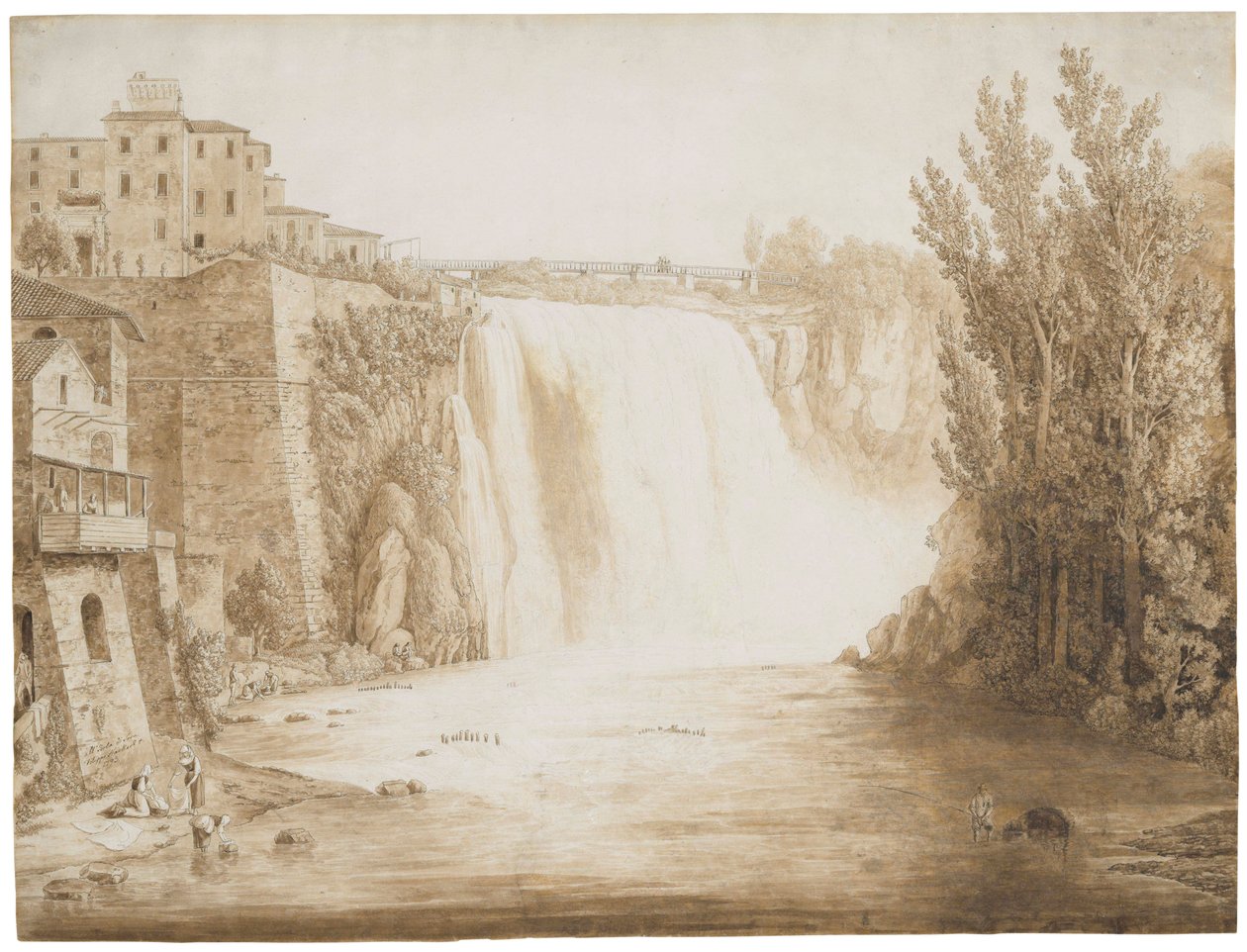 Velký vodopád Isola del Liri, 1793 od Jacob Philippe Hackert