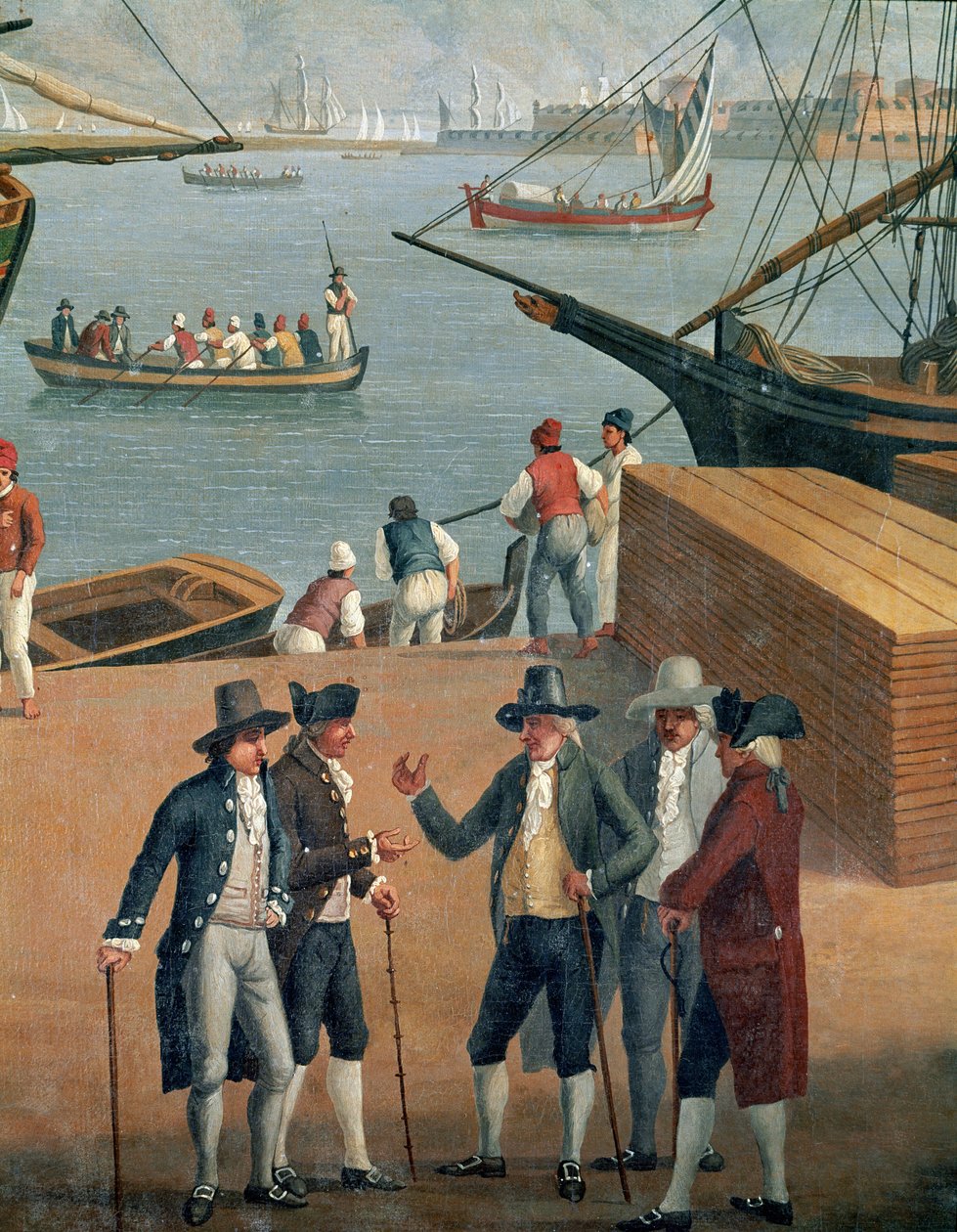 Pohled na přístav Messina, detail bohatých obchodníků od Jacob Philippe Hackert