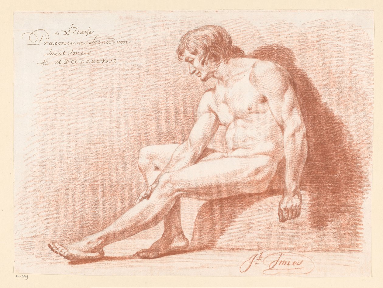 Sedící mužský akt, boční pohled (2. cena 1788) od Jacob Smies