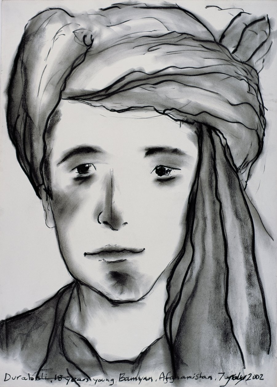 Durabali, 18 let Young, Bamyan, Afghánistán, 2002 (uhlí na papíře) od Jacob Sutton