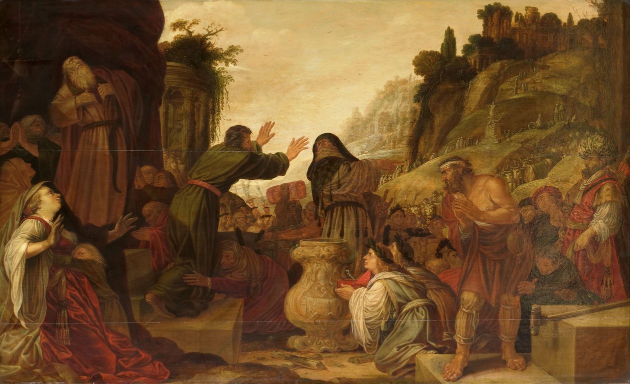 Svatí Pavel a Barnabáš uctívaní jako bohové lidem z Lystry (Skutky 14:6-20) od Jacob Symonsz Pynas