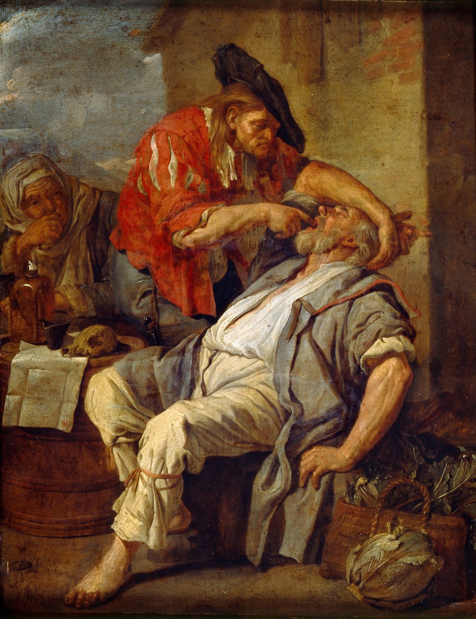 Zubař, asi 1690 (olej na mědi) od Jacob Toorenvliet