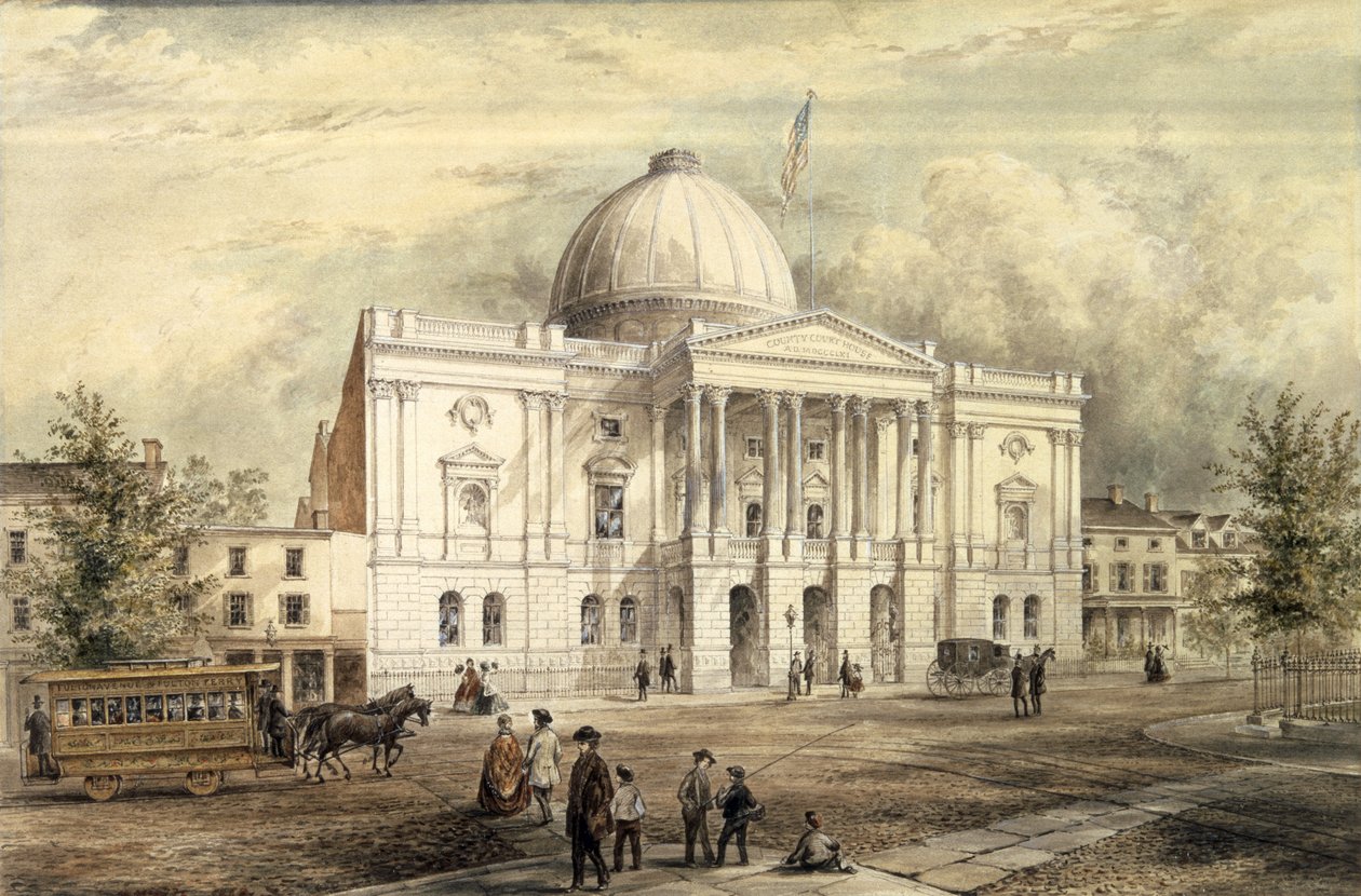 County Court House, Brooklyn, 1863 (wc na papíře) od Jacob Wells