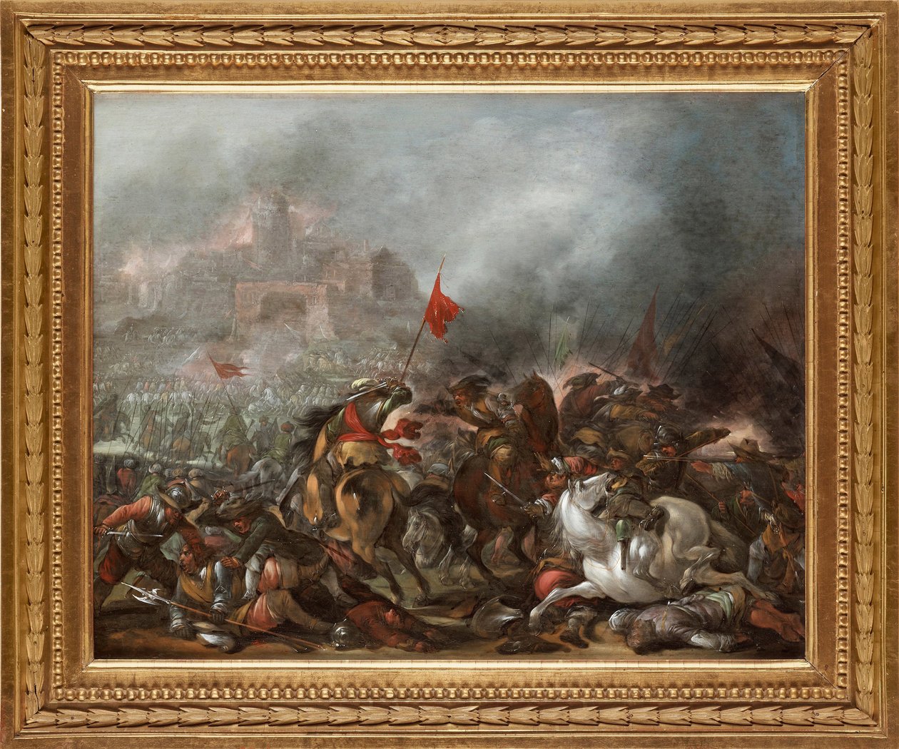 Bitva mezi Turky a křesťany při dobytí Konstantinopole osmanskou armádou v roce 1453 - Obraz Jacoba Matthiase Weyera (1620-1670), olej na dřevě (39x49 cm) - Turecká válka, Olej na dřevě od Jacoba Matthiase Weyera - soukromá sbírka od Jacob Weyer